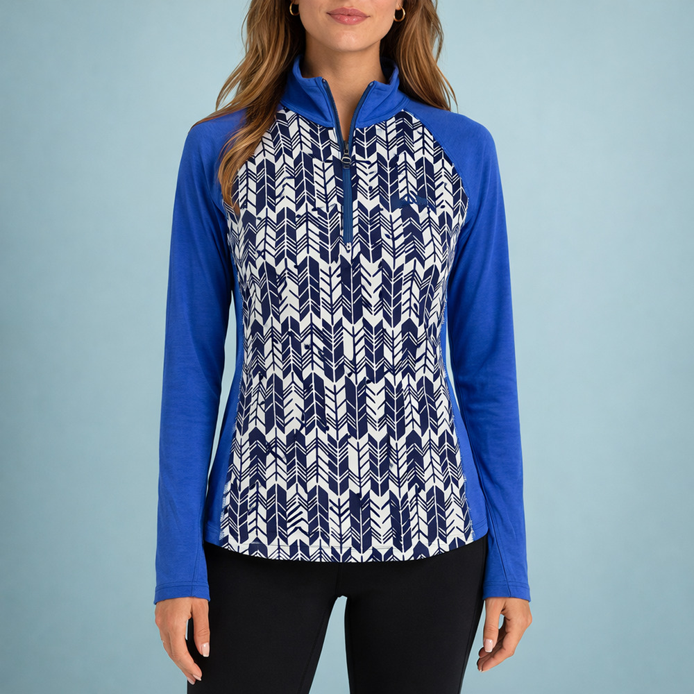L.L. Bean Size XL Blue Black Geometric Print 1/4 Zip Midweight Long Sleeve Top